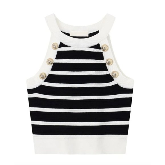 DAIMARAN Tops - DAIMARAN Ghana Women's Tank Top Blouse Halter Slim Striped Sleeveless Black S